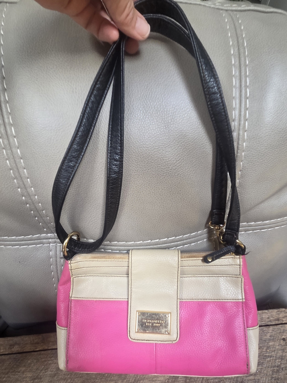 Tignanello Pink and Cream Crossbody/Shoulder Bag~  BIN 1C